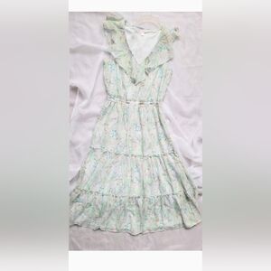 NWOT! Gorgeous Spring Floral Metallic Women's Ruffle Layered Midi Dress Small